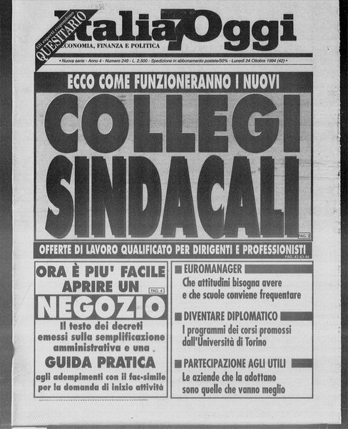 Italia oggi : quotidiano di economia finanza e politica